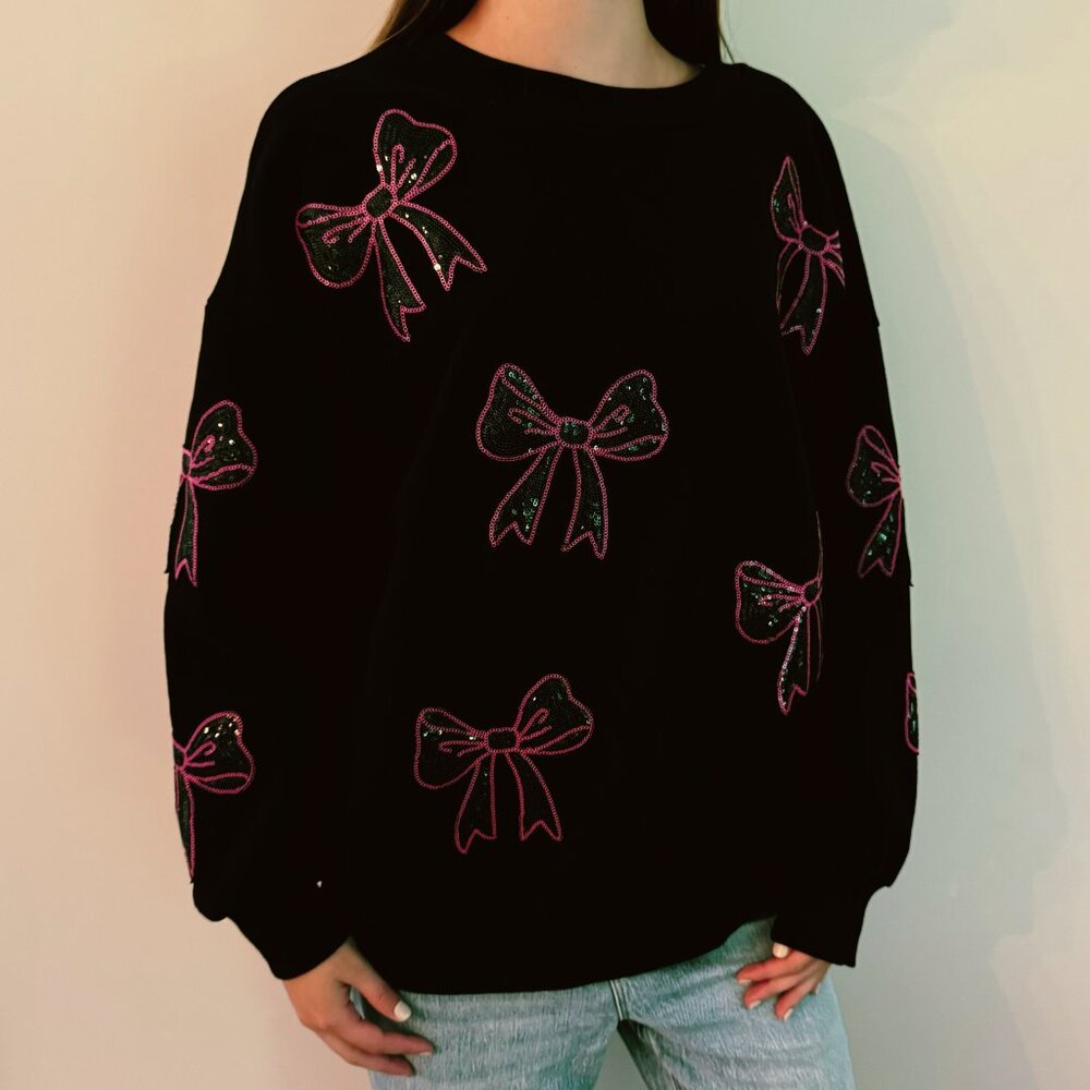 Sparkly Bow Patch Sweatshirt - Black